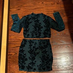 Floral Velvet Two-Piece Set in Teal